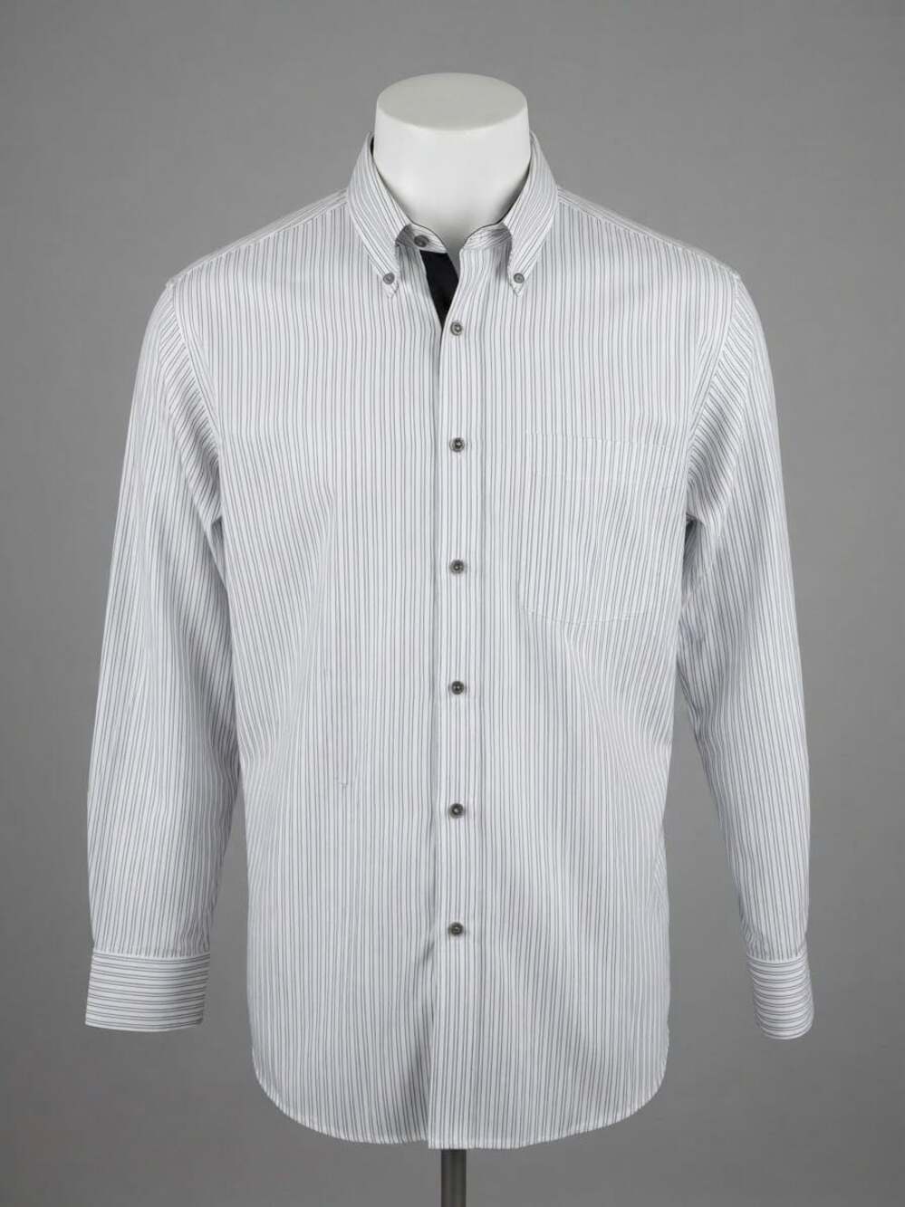 Paul Fredrick Men's Tailored Fit Striped Dress Shirt White Black Size